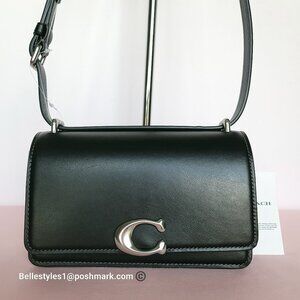 COACH Bandit Luxe Refined Smooth Calf Leather Small Crossbody Bag- Black color ⭐